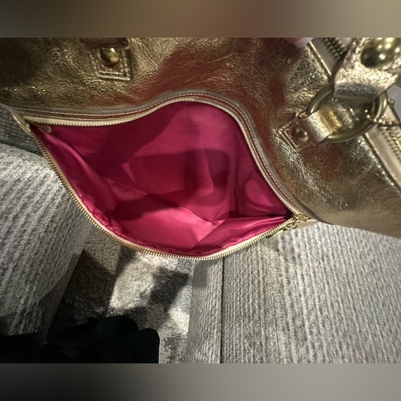 VINTAGE COACH Poppy Metallic Gold Champagne Leather Large Shoulder Bag RARE! - Picture 7 of 11